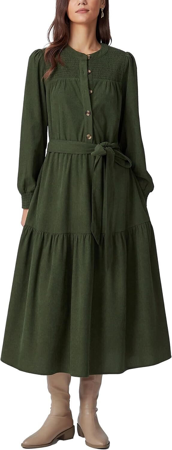 Corduroy Maxi Dress - Perfect Fall Style with Pockets 