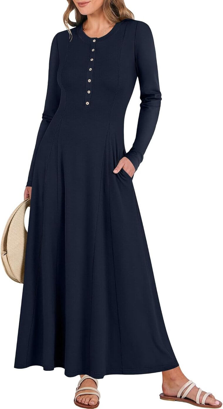 ANRABESS Maxi Dress - Stylish Long Sleeve Fit & Flare - Now 23% Off!