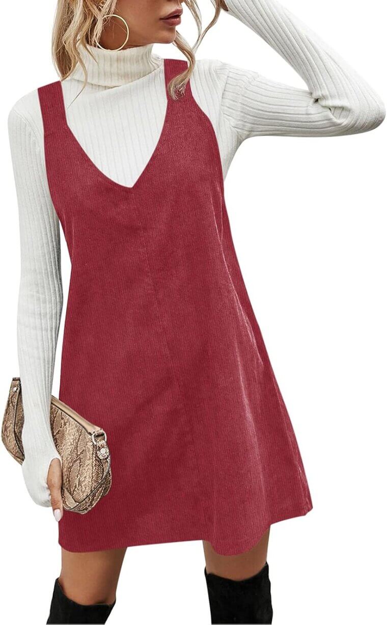 Corduroy V-Neck Dress - Chic & Cozy Fall Style 