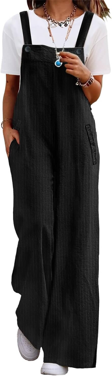 YESNO Corduroy Overalls - Comfortable Wide Leg Jumpsuits with Adjustable Straps 