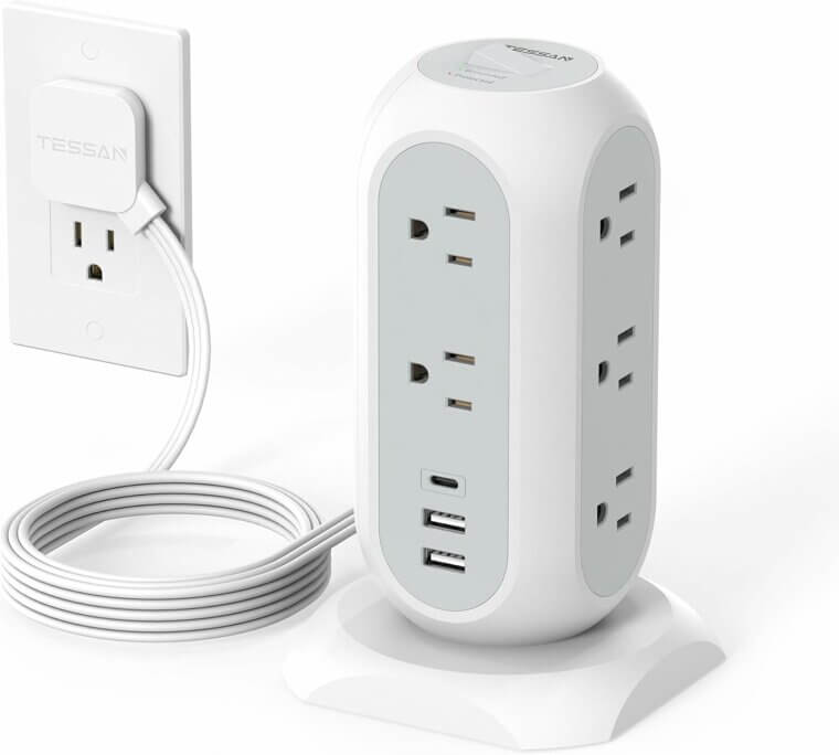 TESSAN Power Strip Tower with Surge Protection and USB - Now 10% Off!