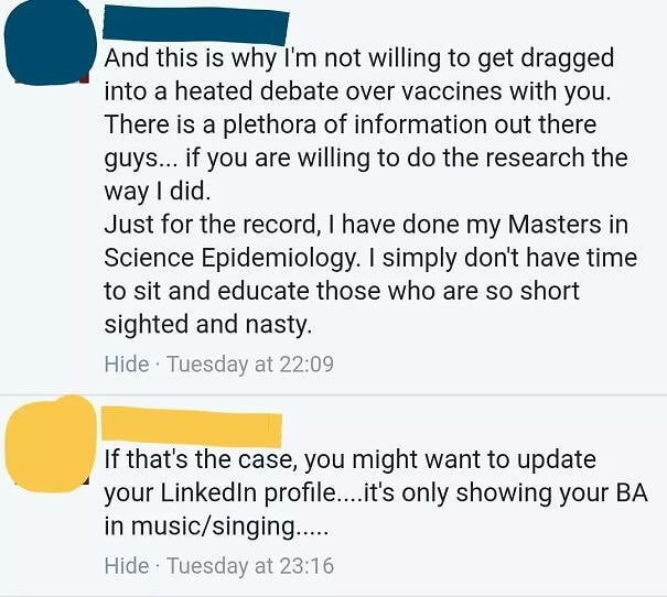 This Anti-Vaxxer Who Lied About Their Master's Degree