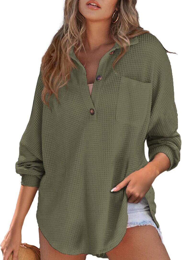 Astylish Waffle Knit Top - Cozy V-Neck Tunic for Every Occasion - Now 15% Off!