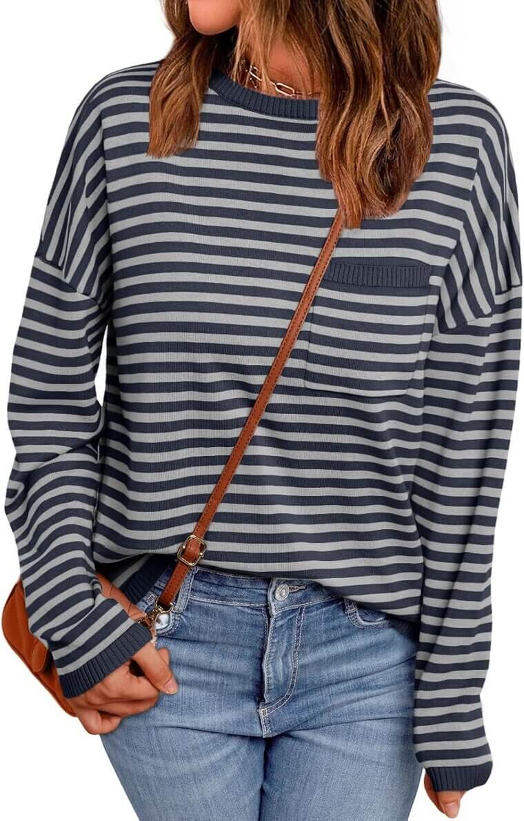 LILLUSORY Striped Knit Pullover - Cozy Style with Pocket - Don’t Miss the 49% Discount!