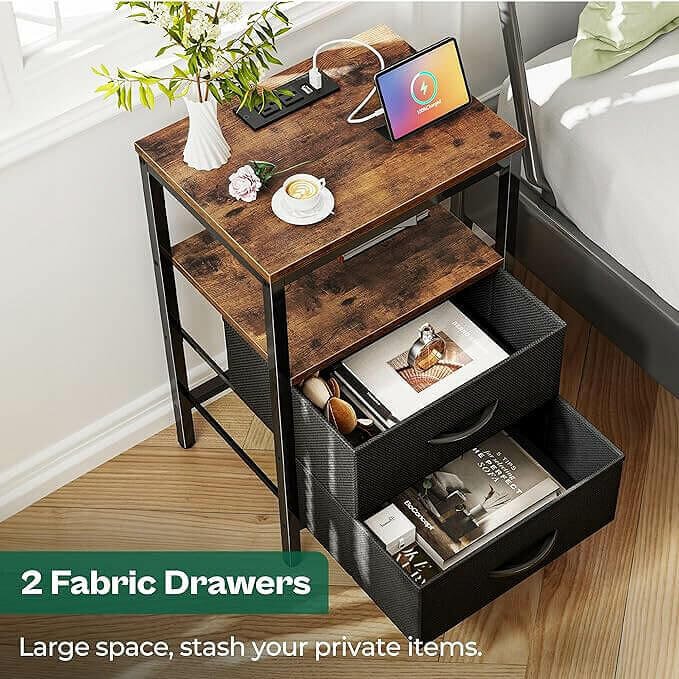 Enhance Your Space With Rustic Nightstand Featuring USB Ports - Now 22% Off!