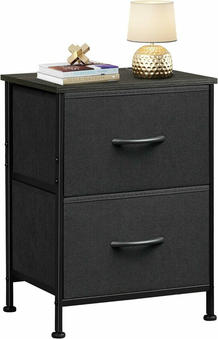 Stylish WLIVE Nightstand With 2 Drawers - Bedroom Essential