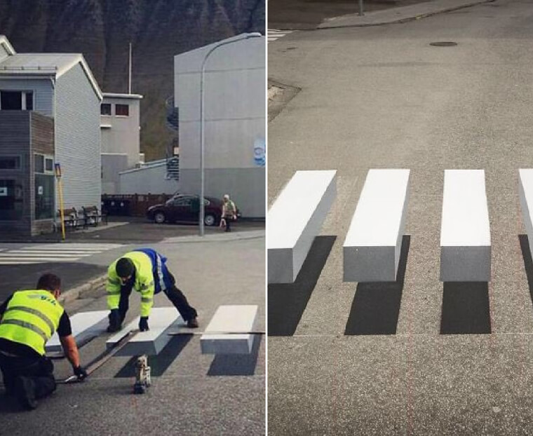 Painted 3D Pedestrian Crossings To Slow Traffic