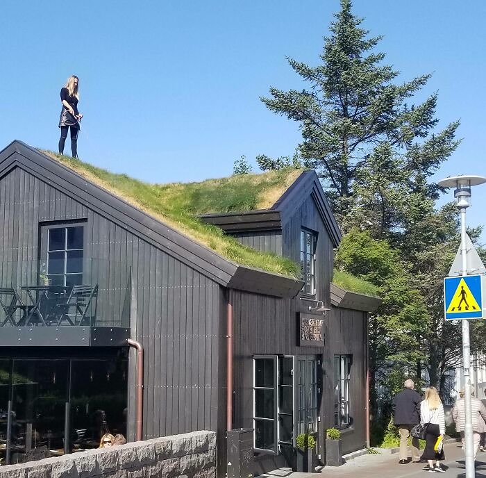 The Rooftop Of An Icelandic Restaurant Being Watered