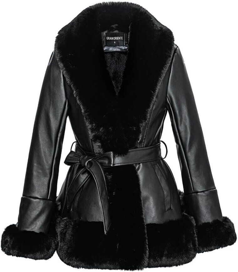 GRAN ORIENTE Faux Leather Jacket with Fur Collar - Cozy & Stylish! - Now 10% Off!