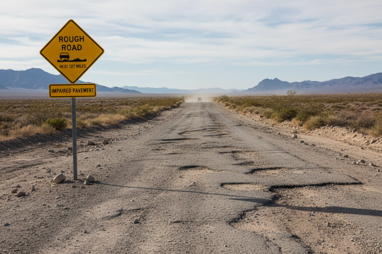 "Rough Road Next 127 Miles"