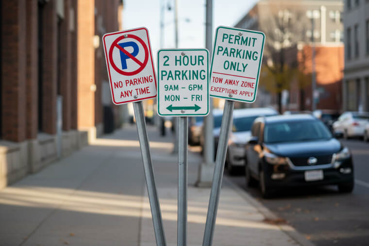 Three Different Parking Signs Within 20 Feet