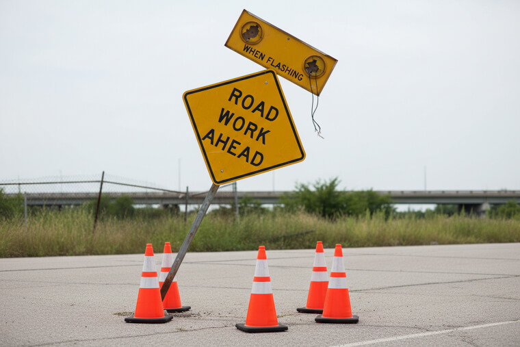 "Road Work When Flashing" (Lights Haven't Worked Since 2019)