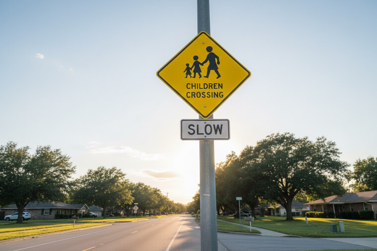 "Slow: Children Crossing" (Mounted 15 Feet High)