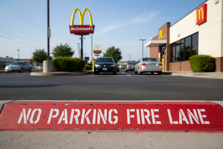 "No Parking Fire Lane" (Painted in of McDonald's)