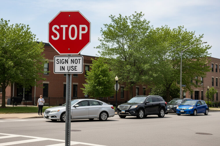 "Sign Not in Use" (Posted on a Working Stop Sign)
