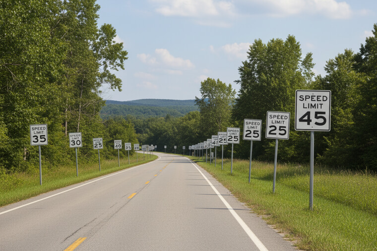 Speed Limit 45 (With 12 Different Signs in One Mile)