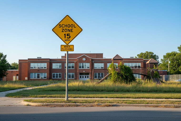 "School Zone - 15 MPH" (During Summer Break)