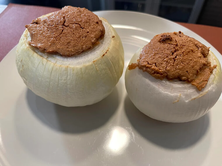 Onions Stuffed With Peanut Butter