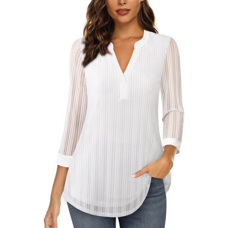 Timeson Blouse - Elegant 3/4 Sleeve V-Neck for Any Occasion!