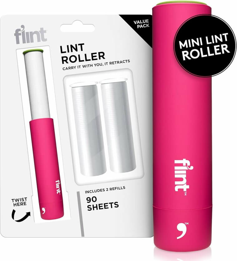 Flint Pink Lint Roller - Portable Pet Hair Remover 