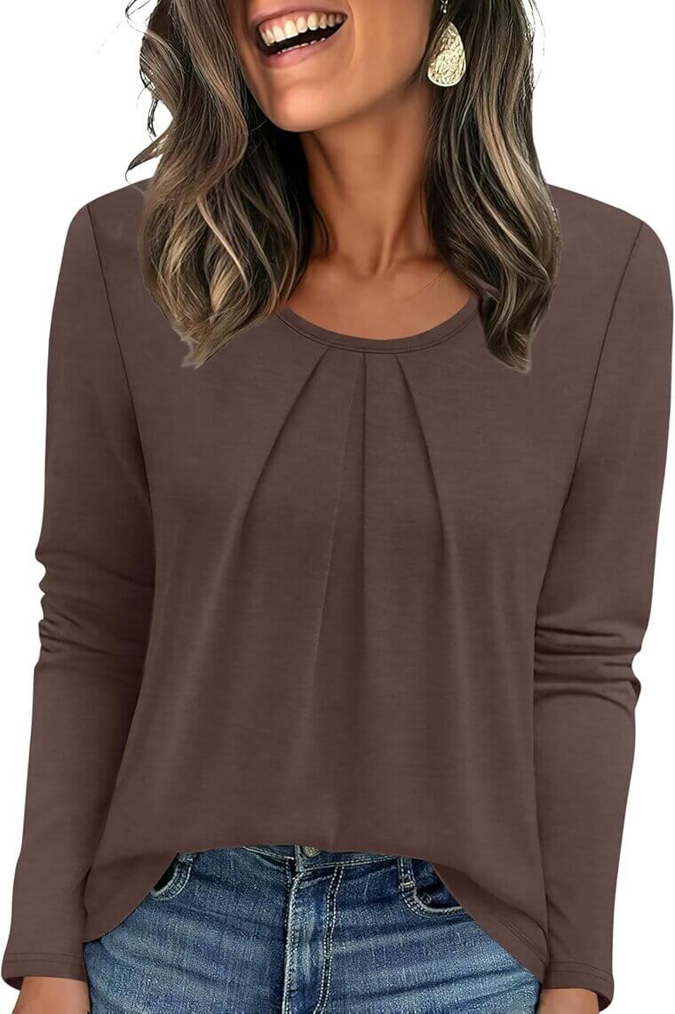 OFEEFAN Women's Pleated Blouse - Perfect for Business or Casual Wear - Enjoy 60% Off!