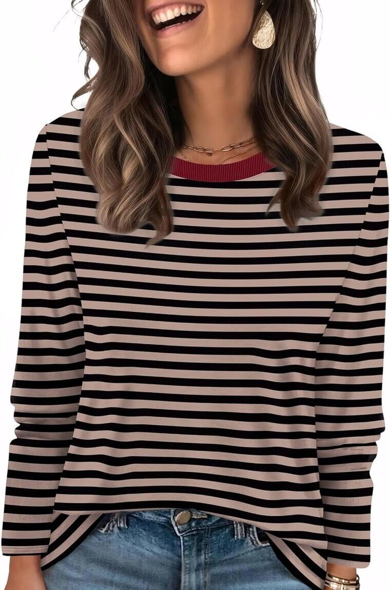 WIHOLL Striped Fall Tops - Trendy Ribbed Crewneck Style - Enjoy 55% Off!