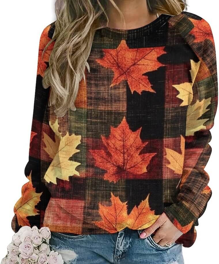ZOCAVIA Women's Sweatshirts - Cozy Camo Maple Graphic for Fall 