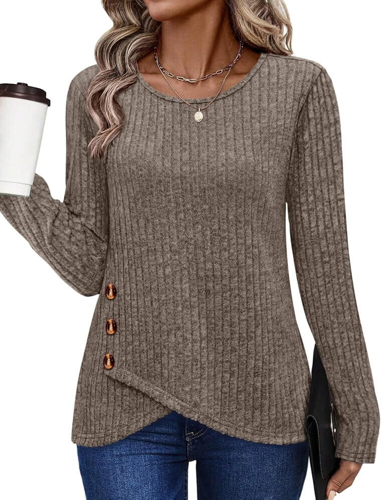 XIEERDUO Tunic Sweaters - Cozy Long Sleeve Tops with Stylish Buttons - 35% Off!