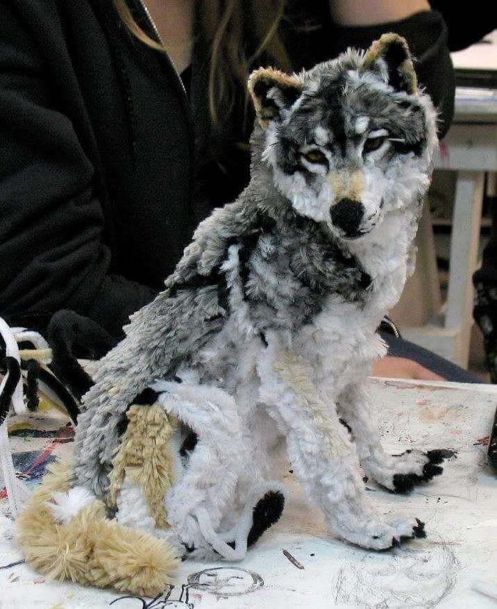 A Wolf Made Entirely Of Pipe Cleaners