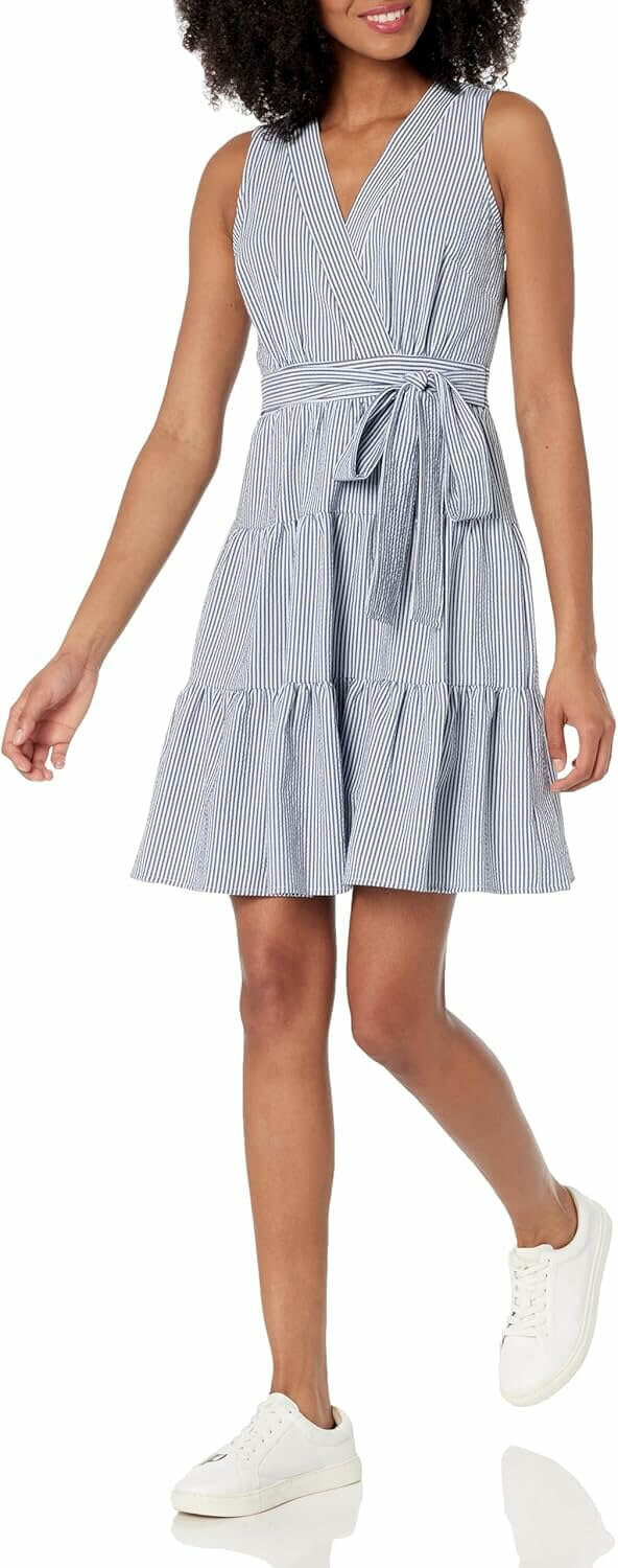 Chic Tommy Hilfiger Dress: Petite Surplice Neckline & Ruffle Skirt 