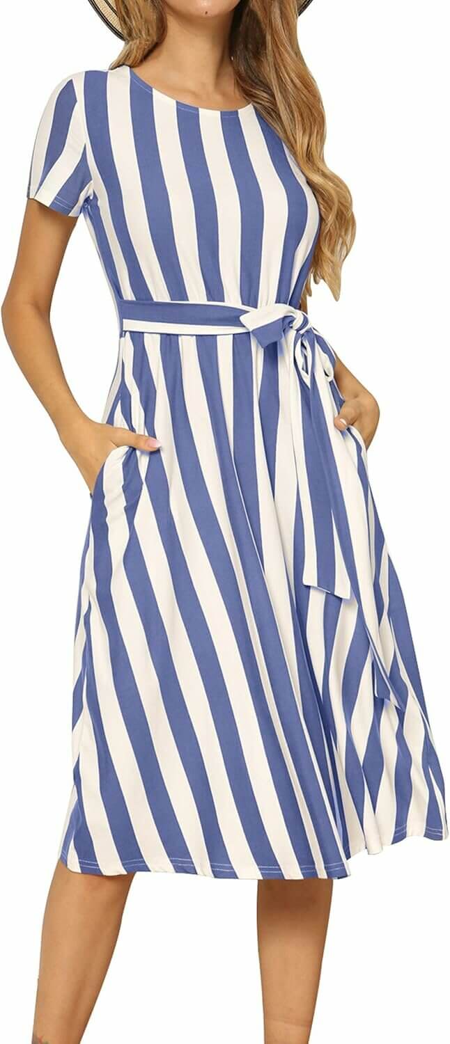 Chic and Comfy Striped Midi Dress With Pockets 
