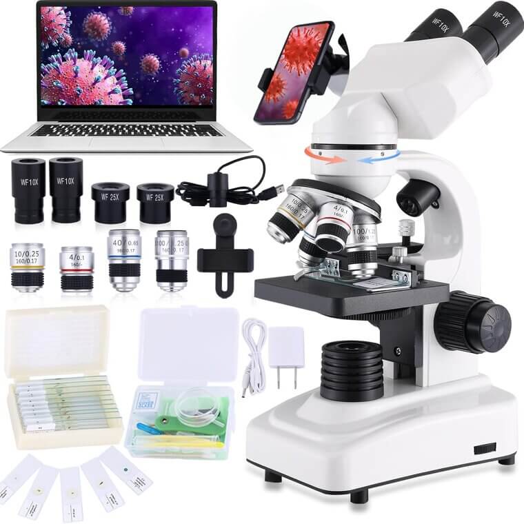 Compound Microscope with 2500X Magnification and Dual LED Lighting 