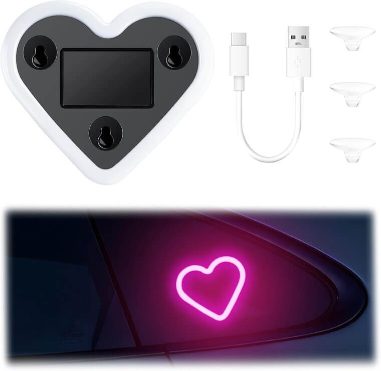 iFunyLED Heart Lights - Car Window Ambiance, 5 Modes, Solar & Type-C Charging