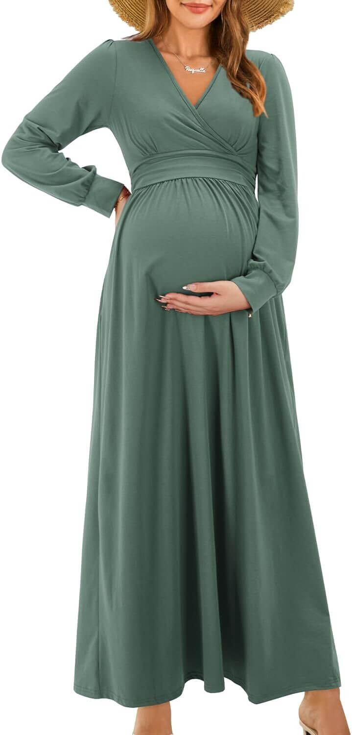 OUGES Maternity Maxi Dress - Elegant Fall Style for Moms - Now 30% Off!
