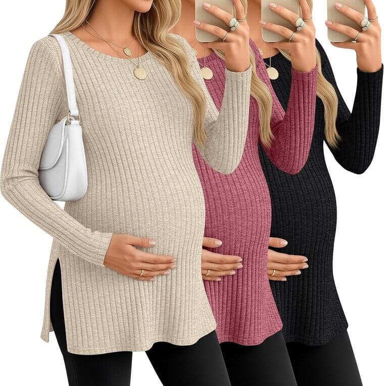 Ficerd Maternity Shirts - Cozy Ribbed Knit for Everyday Comfort - Don’t Miss the 20% Discount!