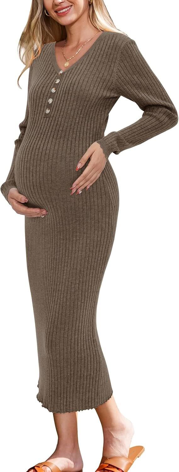 OUGES Maternity Sweater Dress - Stylish Comfort for Moms-to-Be 