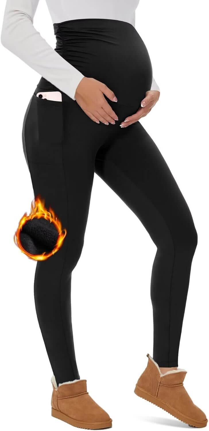 UBCUTE Maternity Leggings - Cozy Fleece & Handy Pockets for Winter - Enjoy 25% Off!