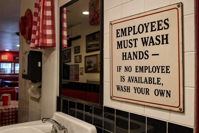 The Bathroom Sign That Says "Employees Must Wash Hands — If No Employee Is Available, Wash Your Own"