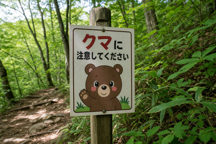 Japan's "Watch Out for Bears" Sign With a Polite Cartoon Bear