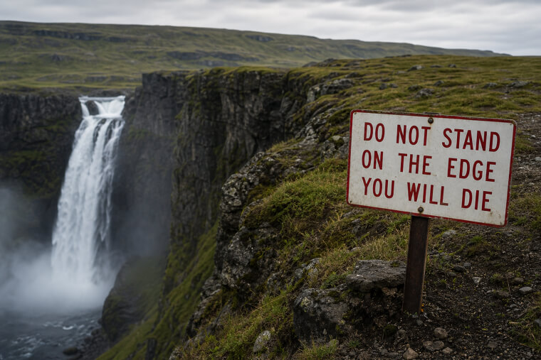 Iceland's "Do Not Stand on the Edge, You Will Die" Cliff Sign