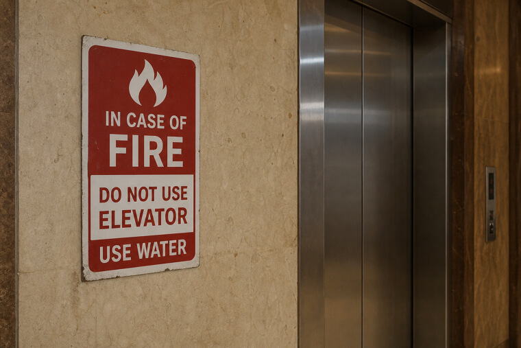 "In Case of Fire, Do Not Use Elevator — Use Water"
