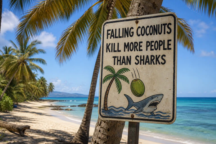 "Falling Coconuts Kill More People Than Sharks" Beach Warning