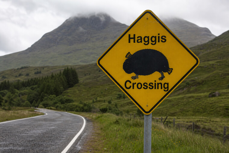 Scotland's "Haggis Crossing" Joke Sign That Tourists Believe Is Real