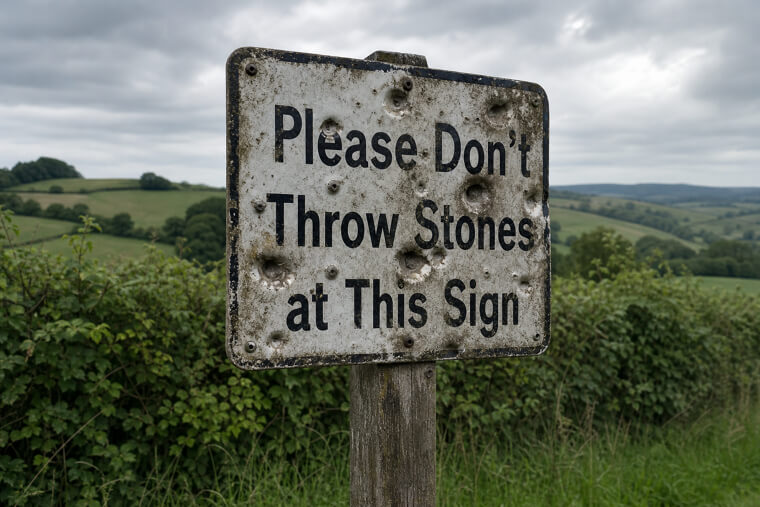 "Please Don't Throw Stones at This Sign"