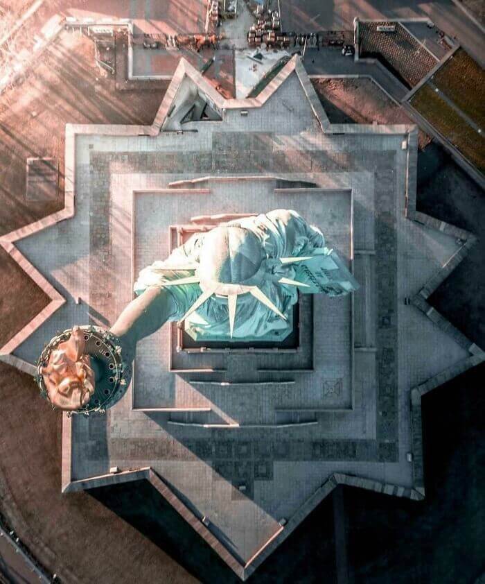 An Aerial View Of The Majestic French Statue Of Liberty