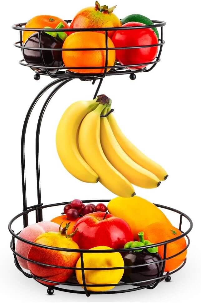 Auledio Fruit Basket - Stylish 2-Tier Storage with Banana Hanger - Enjoy 13% Off!