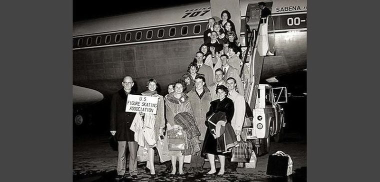 The 1961 U. S. Figure Skating Team Boarding Their Last Flight