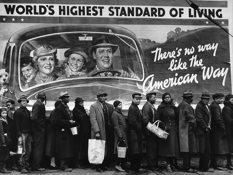 People Standing In Line For Assistance In America