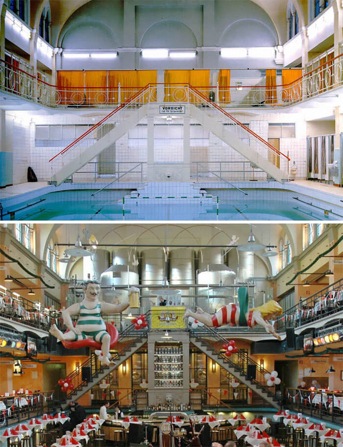 Public Bath Turned Into A Beer Hall, Germany. 1993 And 2019