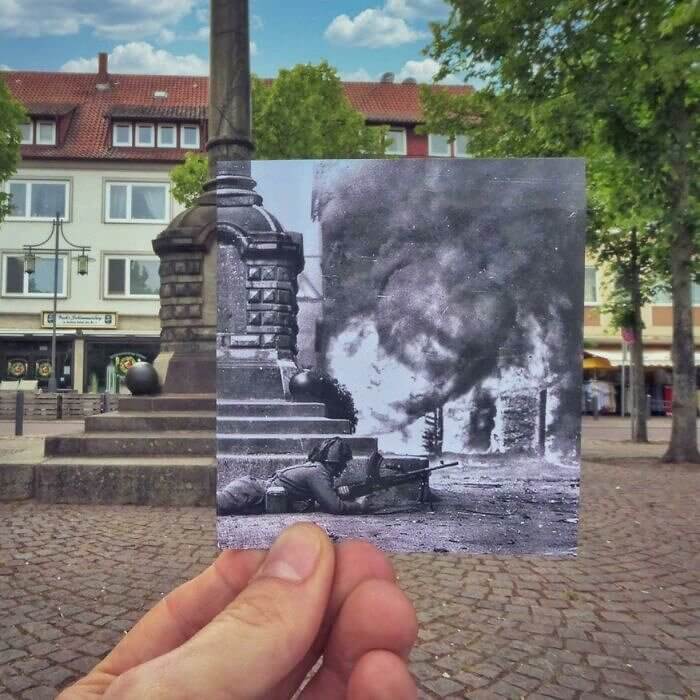 Town Square In Uelzen, Lower Saxony, Germany - 1945 And 2021